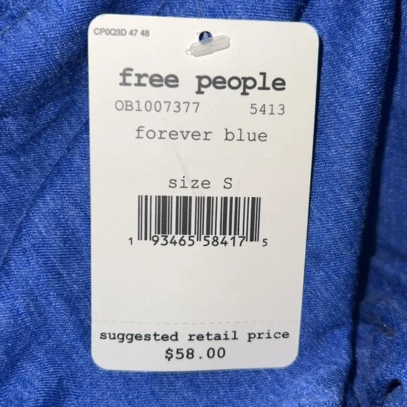 FREE PEOPLE Navy Printed Long Sleeve - Picture 3 of 3